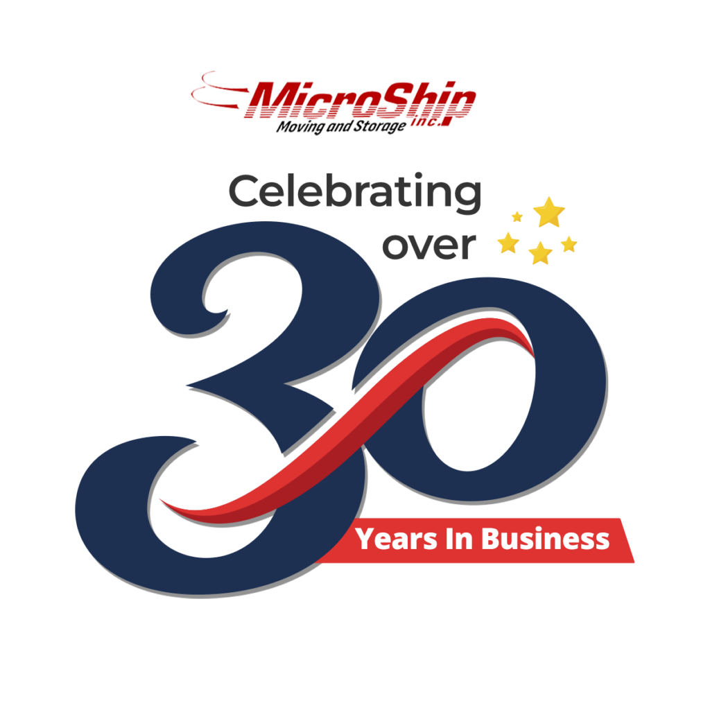 The transparent MicroShip Inc. 30 Years in business logo