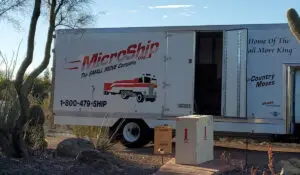 White moving container truck for compact moves near you.