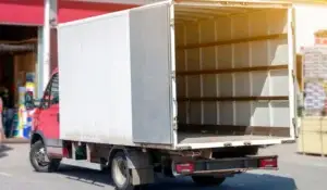 Compact truck loaded with storage solutions for efficient moving operations.